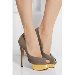 Charlotte Olympia Daphne Suede Peep-Toe Metallic-Platform Pumps